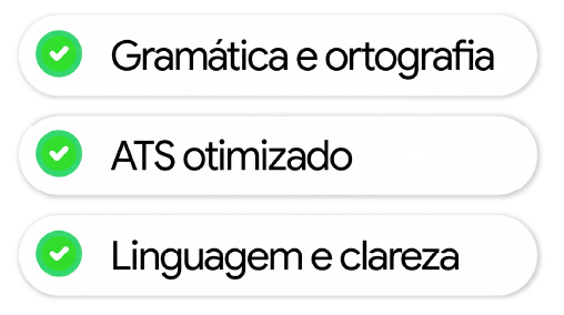Itens analisados: gramática e ortografia, ATS otimizado, linguagem e clareza